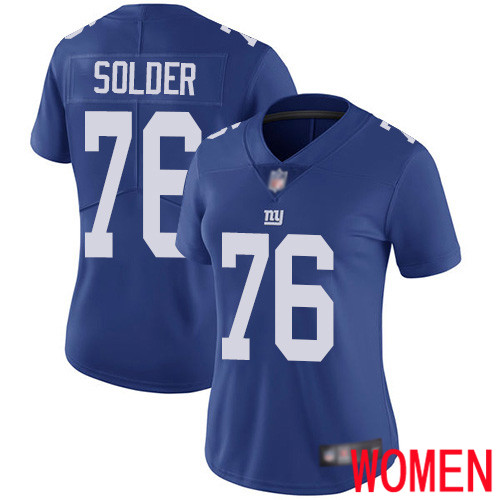 Women New York Giants #76 Nate Solder Royal Blue Team Color Vapor Untouchable Limited Player Football NFL Jersey